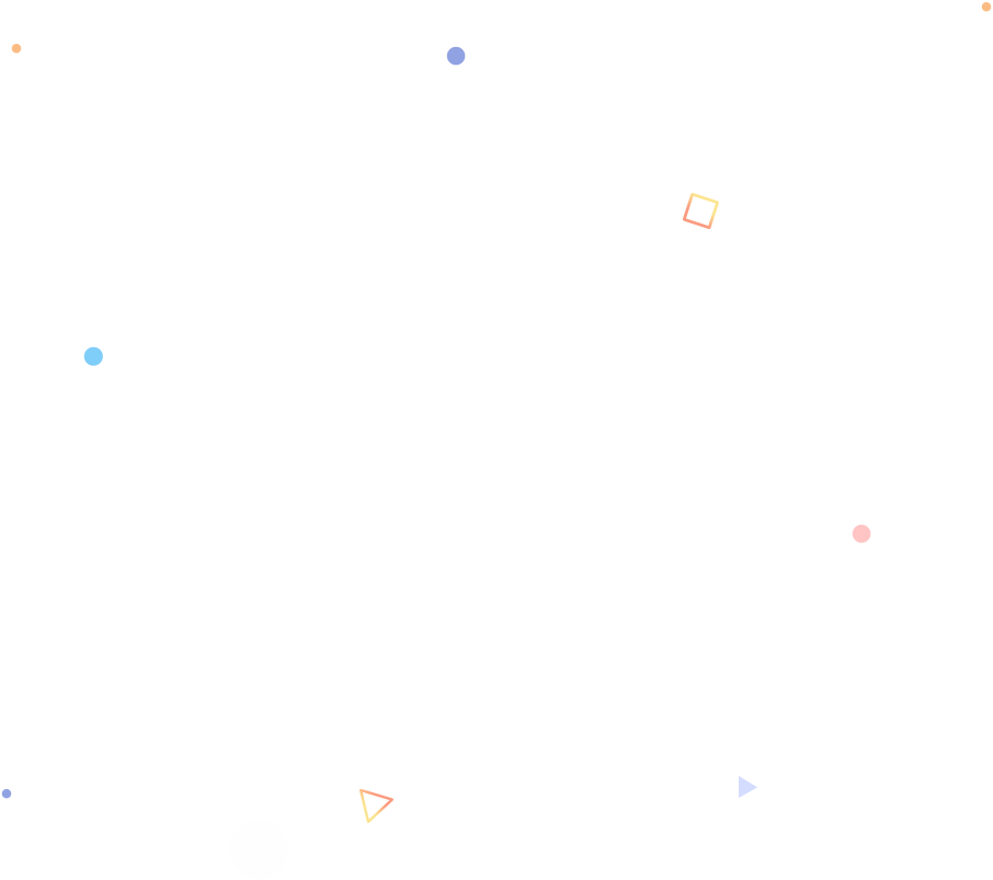 Colorful geometric shapes scattered on a black background.
